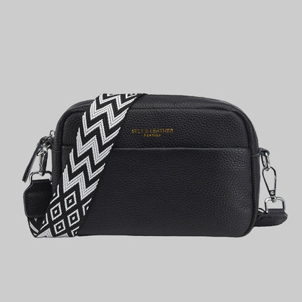Elegant Leather Crossbody Bag with Patterned Strap | Stylish Versatility for Everyday Use 0