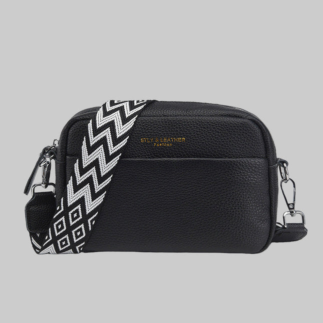 Elegant Leather Crossbody Bag with Patterned Strap | Stylish Versatility for Everyday Use 0