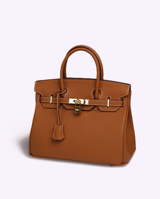 Elegant Leather Handbag with Gold Lock Hardware | Stylish & Versatile Accessory for Everyday Use 0