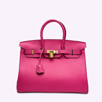 Elegant Leather Handbag with Gold Lock Hardware | Stylish & Versatile Accessory for Everyday Use 10