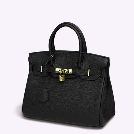 Elegant Leather Handbag with Gold Lock Hardware | Stylish & Versatile Accessory for Everyday Use 6