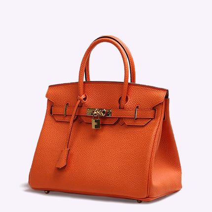 Elegant Leather Handbag with Gold Lock Hardware | Stylish & Versatile Accessory for Everyday Use 9