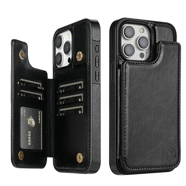 Elegant Leather Phone Wallet Case with Card Slots & Magnetic Closure for Stylish Protection 0