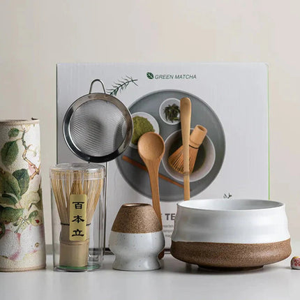 Elegant Matcha Set | 8-Piece Ceramic Bowl and Whisk with Bamboo Frother | Complete Kit for Authentic Tea Ceremony Experience 0
