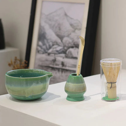 Elegant Matcha Tea Set | Hand-Painted Ceramic with Unique Glaze Design | Complete 4-Piece Set for Authentic Tea Ceremony 2