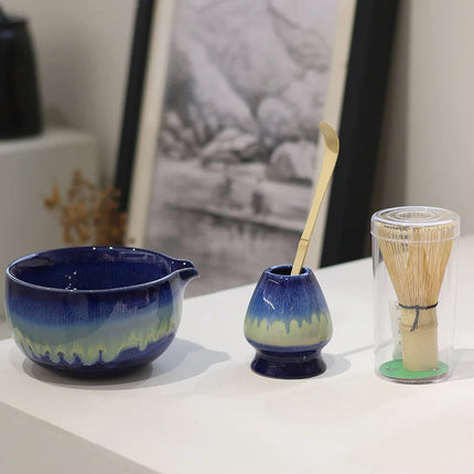 Elegant Matcha Tea Set | Hand-Painted Ceramic with Unique Glaze Design | Complete 4-Piece Set for Authentic Tea Ceremony 3