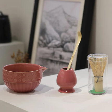 Elegant Matcha Tea Set | Hand-Painted Ceramic with Unique Glaze Design | Complete 4-Piece Set for Authentic Tea Ceremony 4