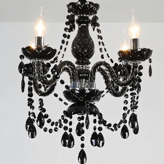Elegant Modern Black Crystal Chandelier with Cascading Drops | Timeless Lighting for Dining Rooms 1