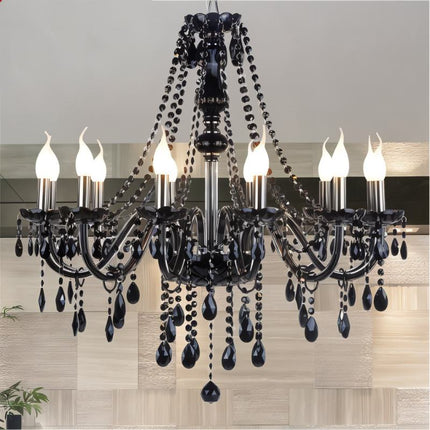 Elegant Modern Black Crystal Chandelier with Cascading Drops | Timeless Lighting for Dining Rooms 2