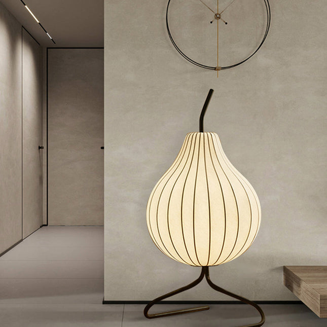 Elegant Modern Floor Lamp with Pear Silk Shade | Cozy Lighting for Living Room Ambiance 0