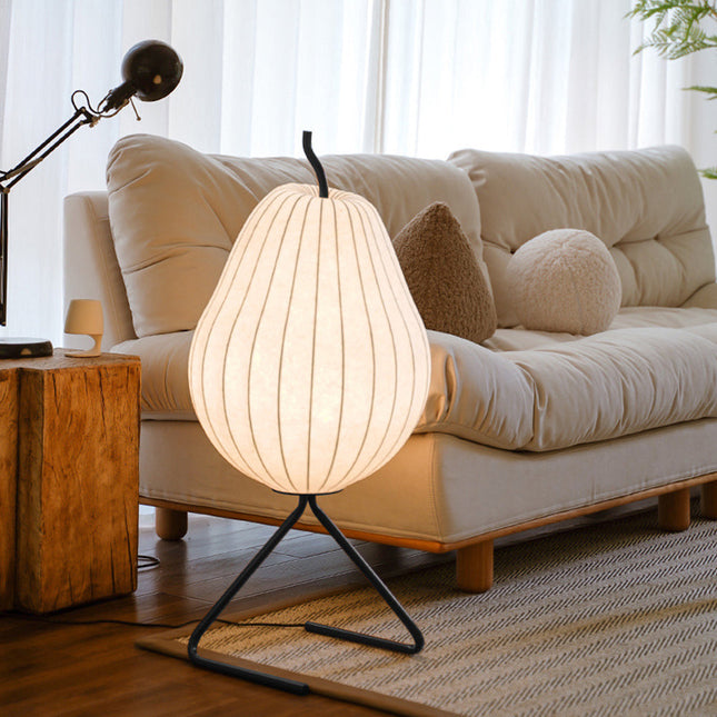 Elegant Modern Floor Lamp with Pear Silk Shade | Cozy Lighting for Living Room Ambiance 1