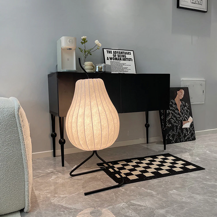 Elegant Modern Floor Lamp with Pear Silk Shade | Cozy Lighting for Living Room Ambiance 3