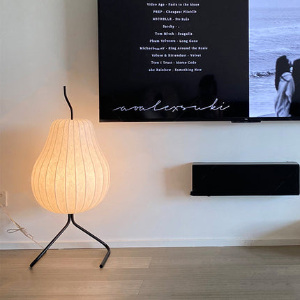 Elegant Modern Floor Lamp with Pear Silk Shade | Cozy Lighting for Living Room Ambiance 4