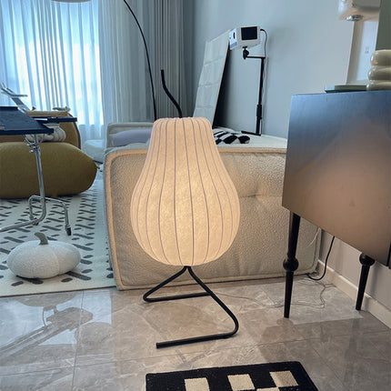 Elegant Modern Floor Lamp with Pear Silk Shade | Cozy Lighting for Living Room Ambiance 5
