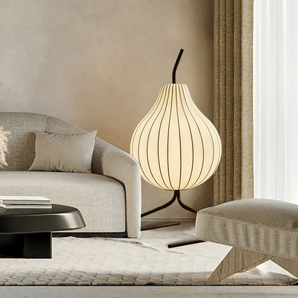 Elegant Modern Floor Lamp with Pear Silk Shade | Cozy Lighting for Living Room Ambiance 7