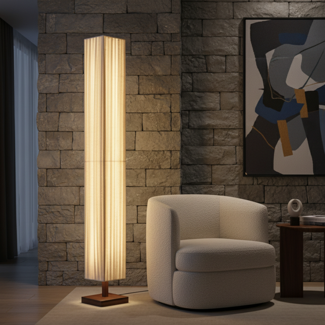 Elegant Modern Japanese Floor Lamp with Soft Warm LED Light | Premium Walnut Wood Design for Tranquil Spaces 0