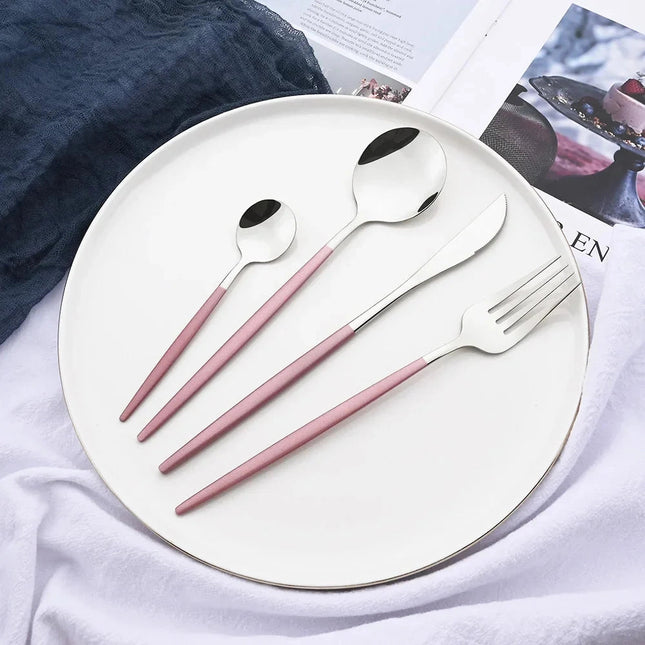 Elegant Modern Pink Flatware Set with Ergonomic Design | Stylish Cutlery for Any Occasion 1