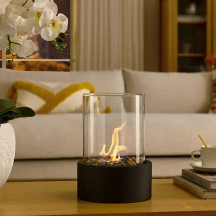 Elegant Portable Tabletop Fire Bowl with Glass Panels | Cozy Ambiance for Any Room 3