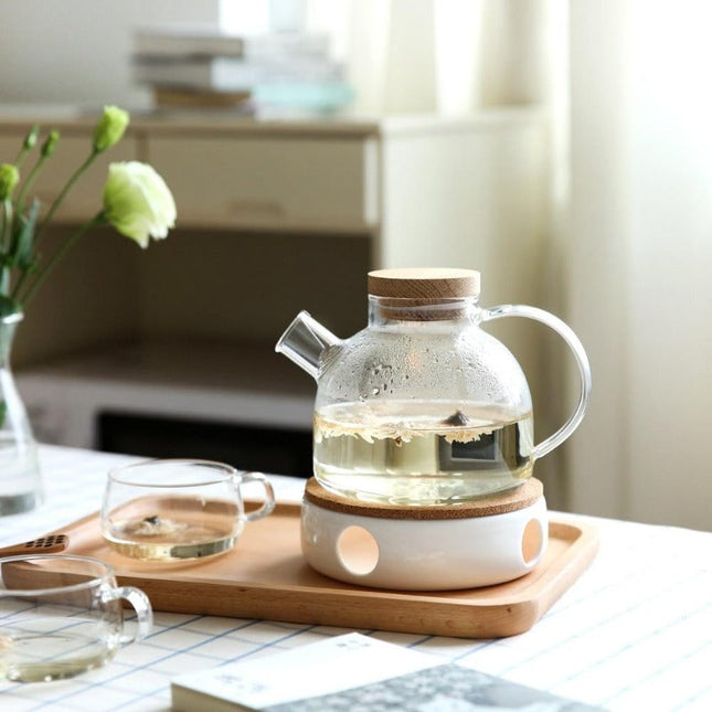 Elegant Scandinavian Teapot Set with Oak Tray & Candle Warmer | Tea Set for Adults, Perfect for Hot & Cold Beverages 1