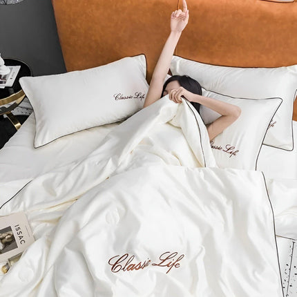 Elegant Silk Cooling Blanket with Embroidery | Lightweight and Breathable for Comfortable Summer Nights 0