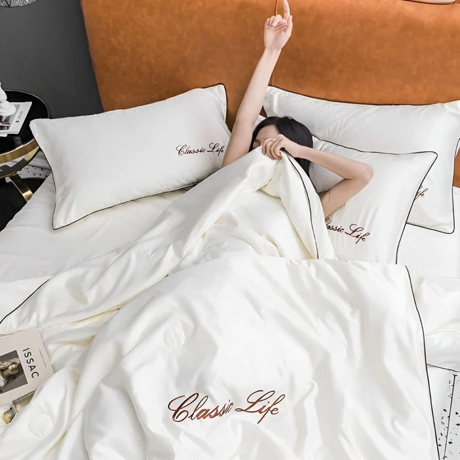 Elegant Silk Cooling Blanket with Embroidery | Lightweight and Breathable for Comfortable Summer Nights 0