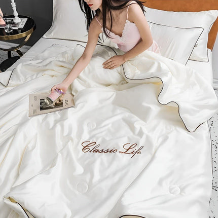 Elegant Silk Cooling Blanket with Embroidery | Lightweight and Breathable for Comfortable Summer Nights 7