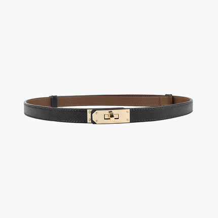 Elegant Slim Leather Belt with Gold Buckle | Adjustable Fit for Versatile Style 0