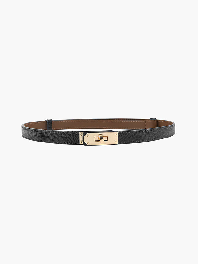 Elegant Slim Leather Belt with Gold Buckle | Adjustable Fit for Versatile Style 0