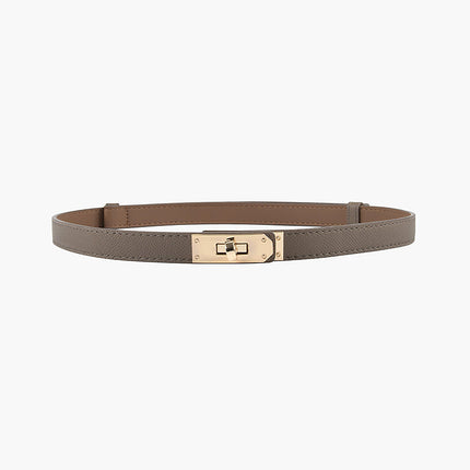 Elegant Slim Leather Belt with Gold Buckle | Adjustable Fit for Versatile Style 3