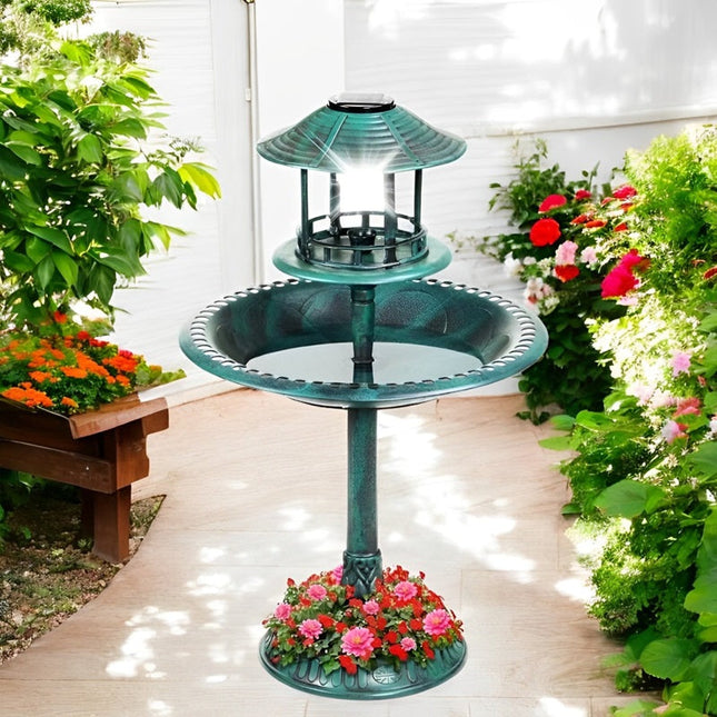 Elegant Solar Bird Bath Fountain with Integrated Planter & LED Light for Eco-Friendly Gardens 0