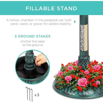 Elegant Solar Bird Bath Fountain with Integrated Planter & LED Light for Eco-Friendly Gardens 2