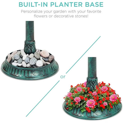 Elegant Solar Bird Bath Fountain with Integrated Planter & LED Light for Eco-Friendly Gardens 3