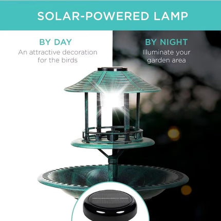 Elegant Solar Bird Bath Fountain with Integrated Planter & LED Light for Eco-Friendly Gardens 4