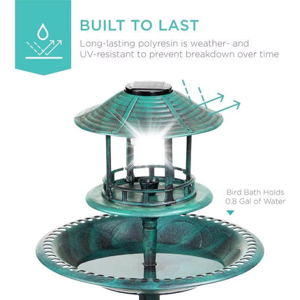 Elegant Solar Bird Bath Fountain with Integrated Planter & LED Light for Eco-Friendly Gardens 5