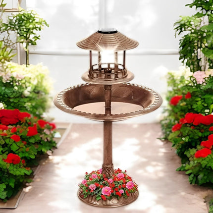 Elegant Solar Bird Bath Fountain with Integrated Planter & LED Light for Eco-Friendly Gardens 6
