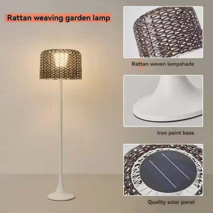Elegant Solar Outdoor Floor Lamp with Integrated LED & Woven Shade for Ambiance 3