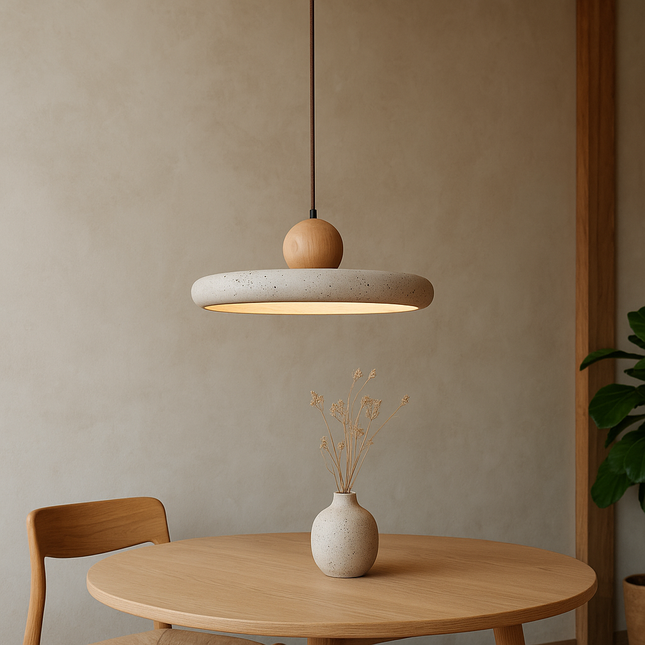 Elegant Stone Pendant Light | Natural Travertine Design with Adjustable Height | Ambient Illumination for Modern Interiors 0