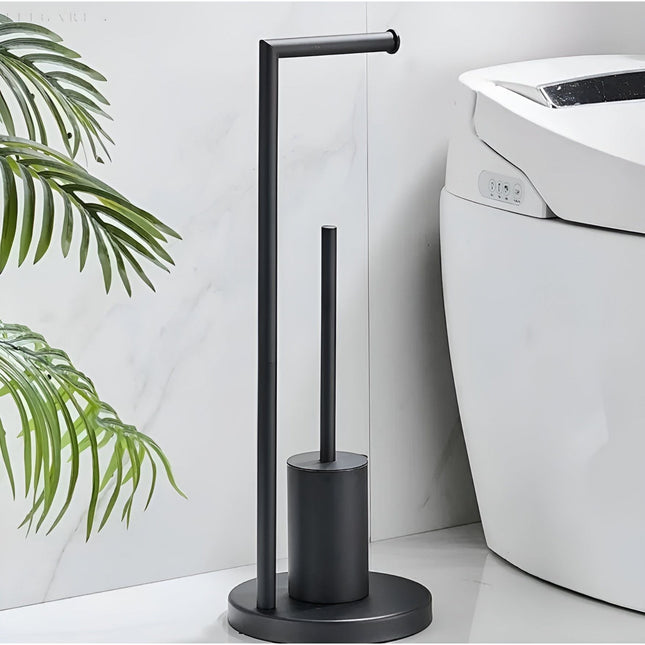 Elegant Toilet Paper Holder with Integrated Brush | Space-Saving Design for Modern Bathrooms 0
