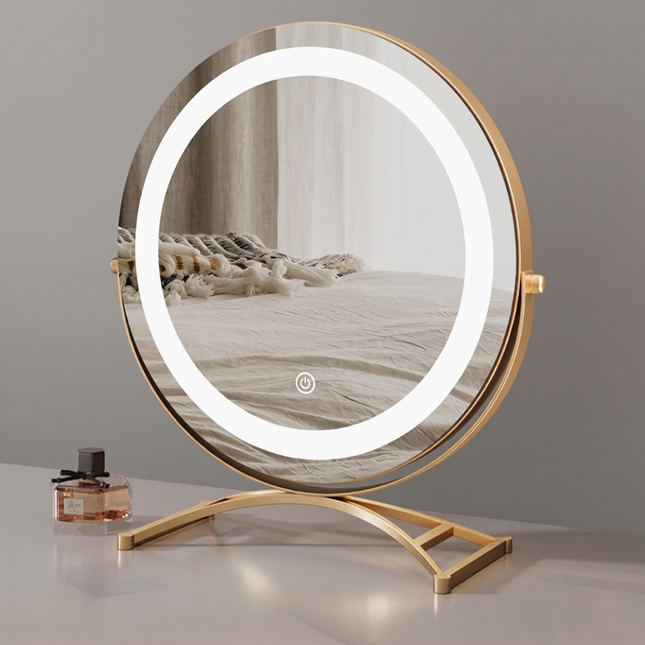 Elegant Touch | Lighted Makeup Mirror with 360° Rotation & Tri-Tone Lighting | Cordless Design for Versatile Grooming 0