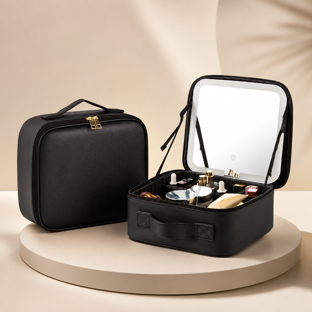 Elegant Travel Makeup Case with LED Mirror & Adjustable Storage | Perfect Organizer for Beauty on the Go 0