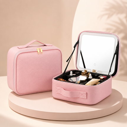 Elegant Travel Makeup Case with LED Mirror & Adjustable Storage | Perfect Organizer for Beauty on the Go 2