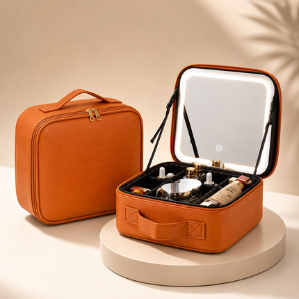 Elegant Travel Makeup Case with LED Mirror & Adjustable Storage | Perfect Organizer for Beauty on the Go 3