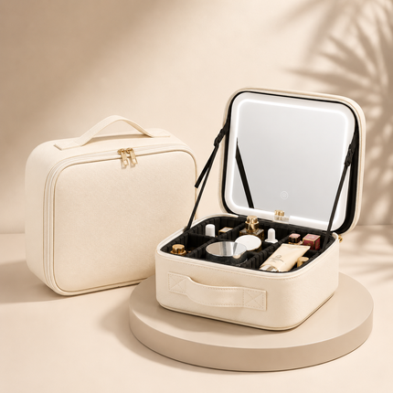 Elegant Travel Makeup Case with LED Mirror & Adjustable Storage | Perfect Organizer for Beauty on the Go 4