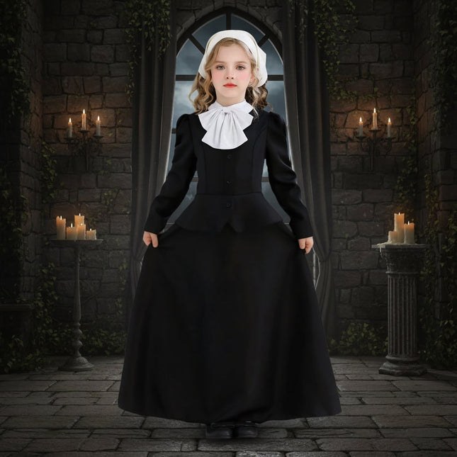 Elegant Victorian Gothic Dress for Women with Long Sleeves | Sophisticated Halloween Costume for Mysterious Style 0