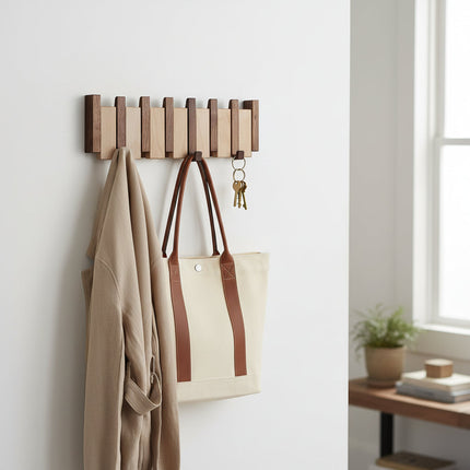 Elegant Wooden Coat Hook Rack with Foldable Hooks | Stylish Wall Storage for Coats and Bags 1