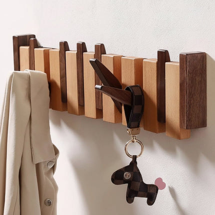 Elegant Wooden Coat Hook Rack with Foldable Hooks | Stylish Wall Storage for Coats and Bags 2