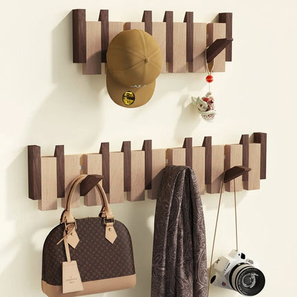 Elegant Wooden Coat Hook Rack with Foldable Hooks | Stylish Wall Storage for Coats and Bags 4