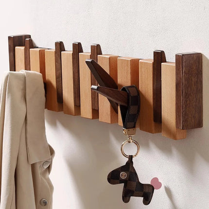 Elegant Wooden Coat Rack Stand with Foldable Hooks | Space-Saving Design for Stylish Interiors 2