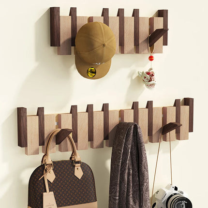 Elegant Wooden Coat Rack Stand with Foldable Hooks | Space-Saving Design for Stylish Interiors 4