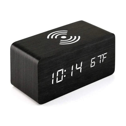 Elegant Wooden Digital Alarm Clock with Wireless Charging & Voice Activation for Effortless Time Management 3